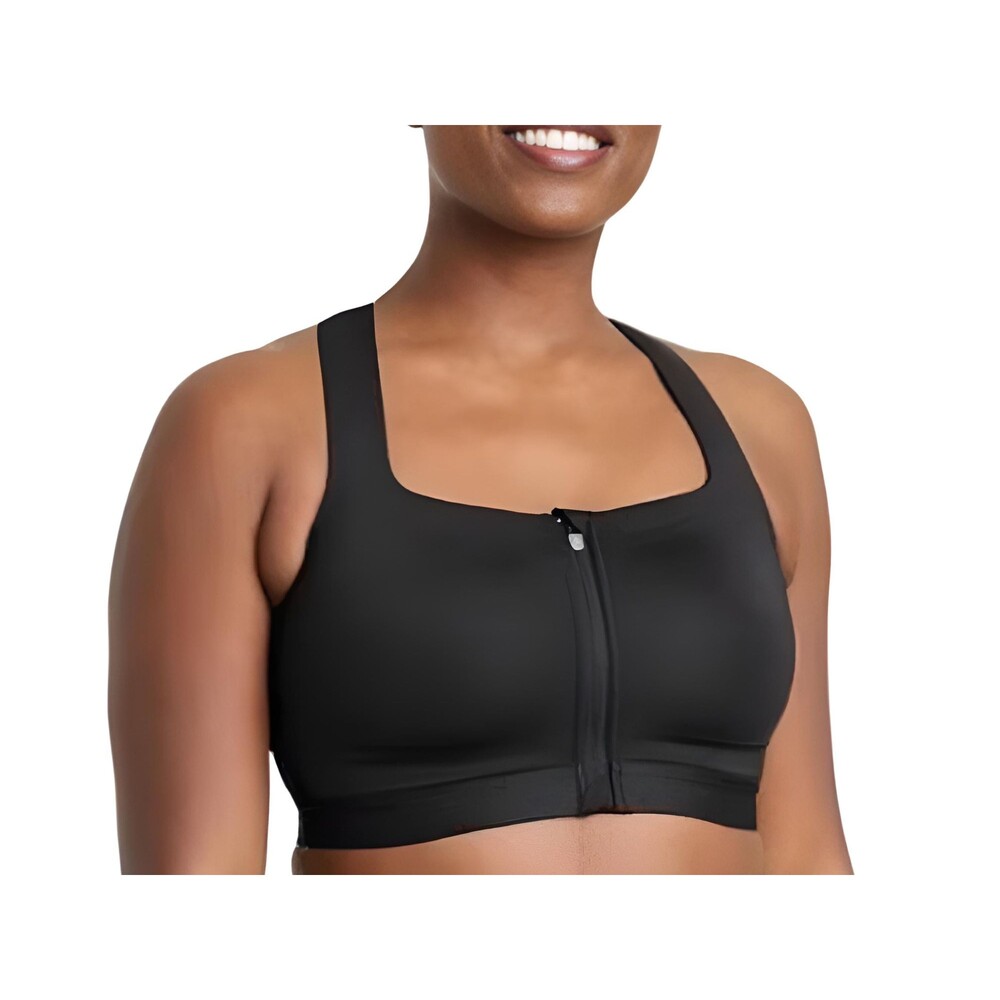All In Motion Sports Bra 36DD Zip Front High Support Black